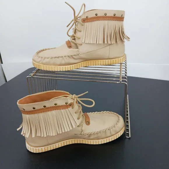 CODE WEST CRAE CRAE WOMENS BEIGE MOCASSIN SLIPPER BOOTIES SIZE 10M - Picture 10 of 12